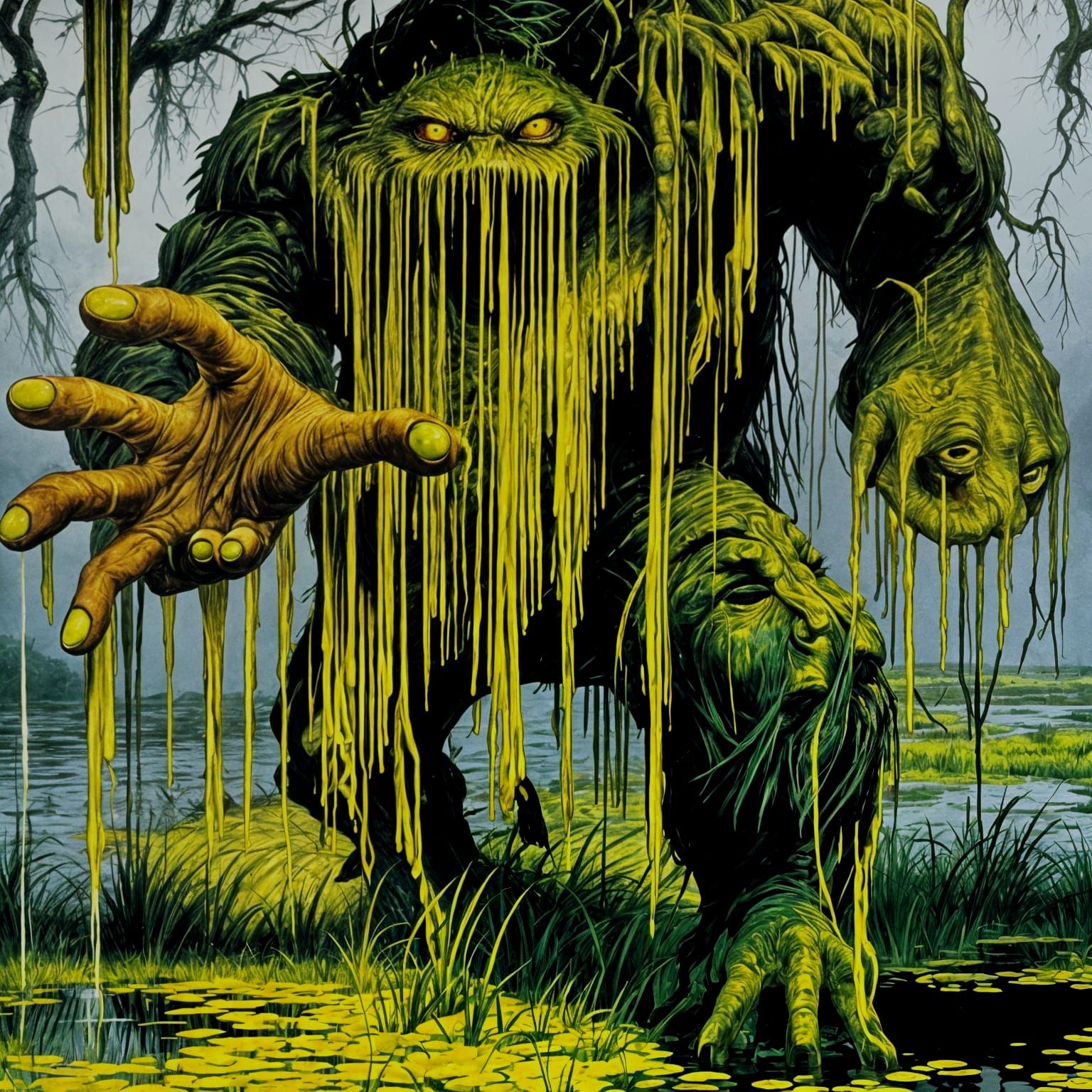 Monster Rising from Swamp in Golden Hour