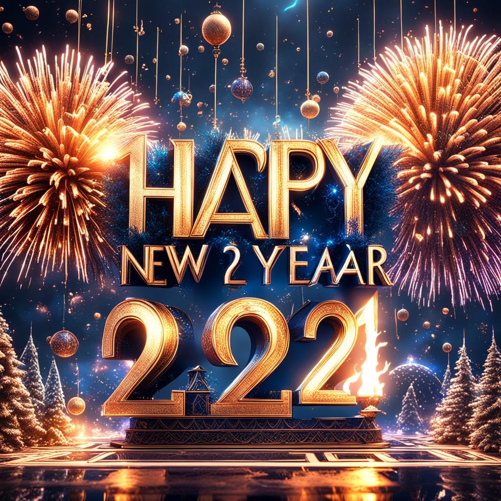 Fireworks Writing "Happy New Year 2024" in Fantasy Style