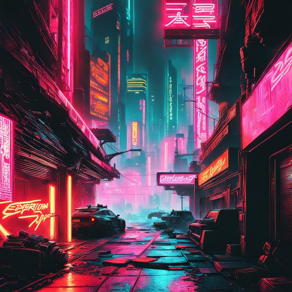 Cyberpunk Explosion in Neon Cityscape
