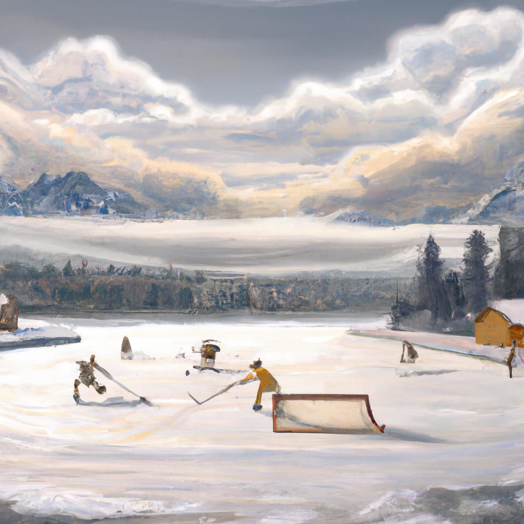 Idyllic Hockey Game on Frozen Pond