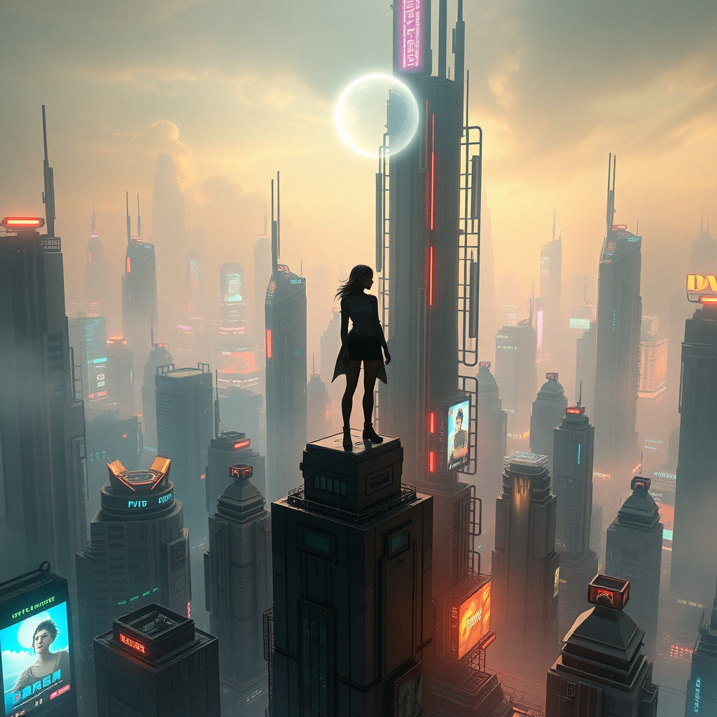 Cyberpunk Girl in Dystopian Metropolis