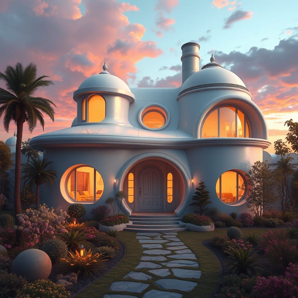 A msimple but futuristic house, inviting aura, reminiscent of the masterful works of the great  painters highly detailed...