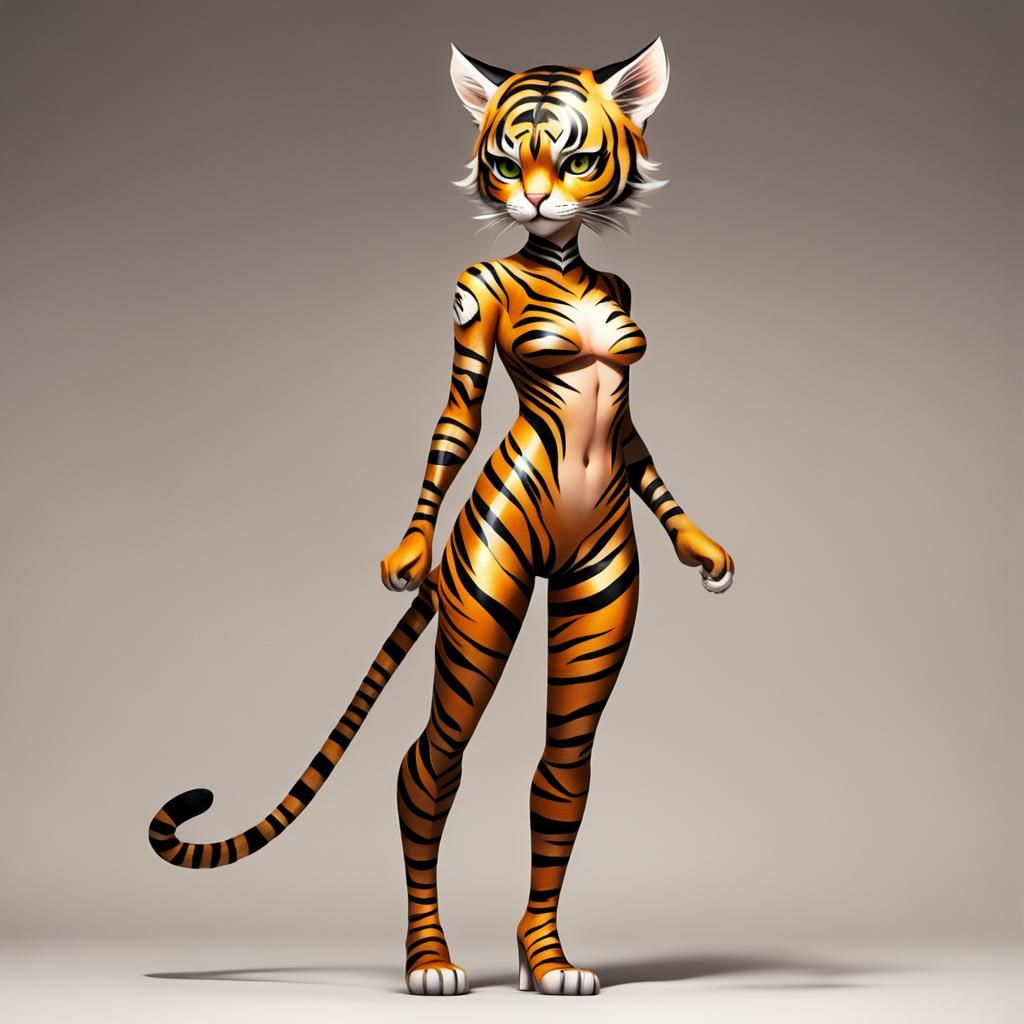 Exotic Tiger Stripe Catgirl with Pixie Hair
