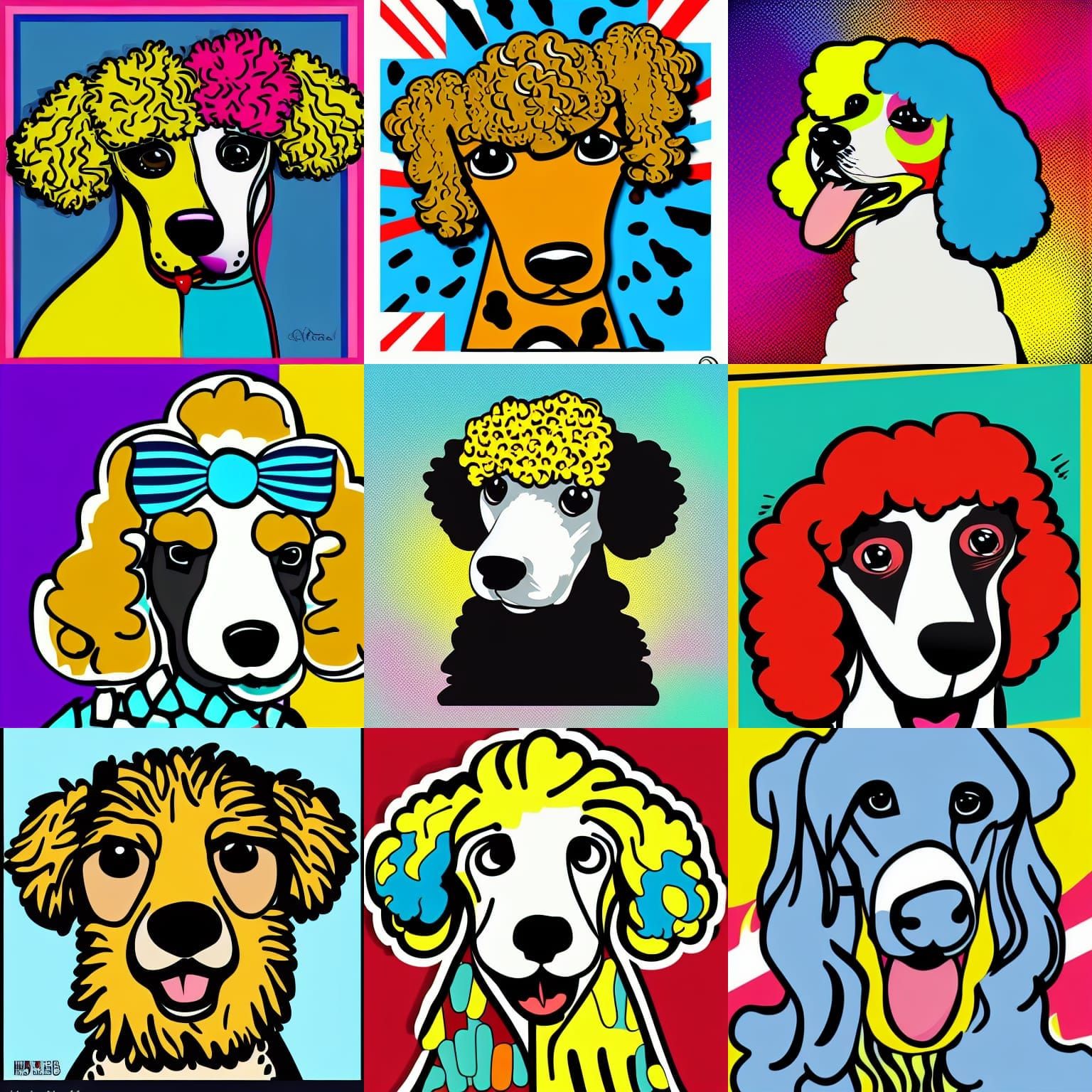 Pop Art Poodle in Cartoon Style