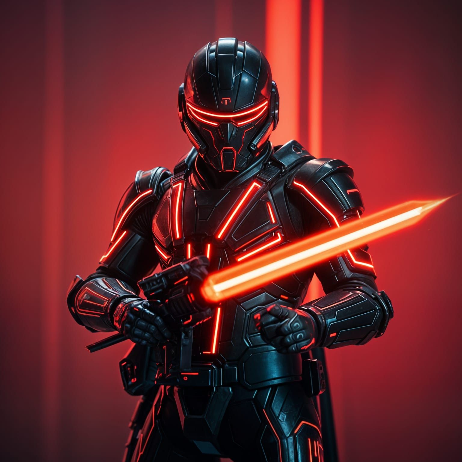 Cyberpunk Warrior with Neon Armor and Energy Blades