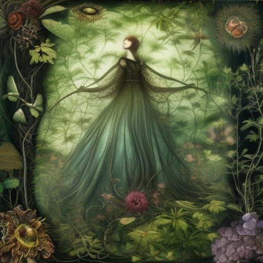 Dragonfly-Human Hybrid in Forest, Detailed Art