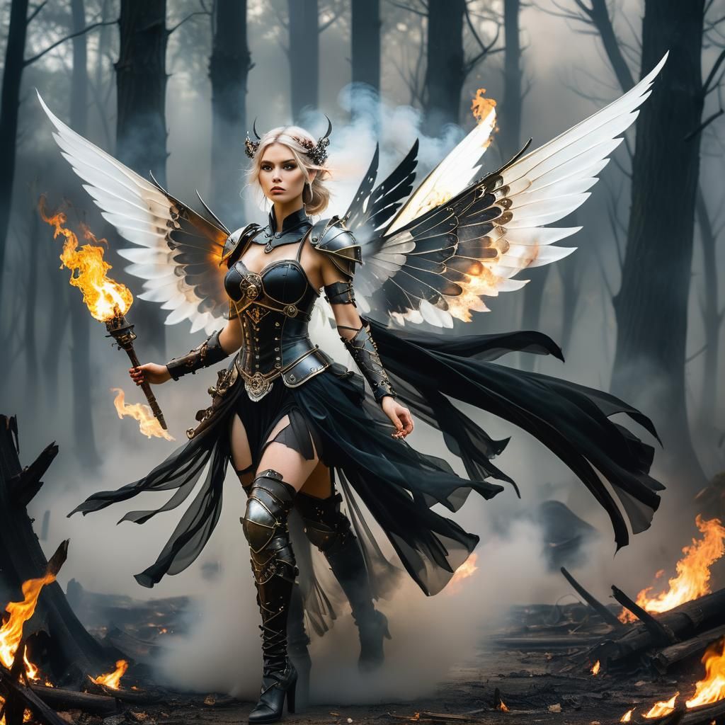 Steampunk Fairy Warrior in Neo-Impressionist Style