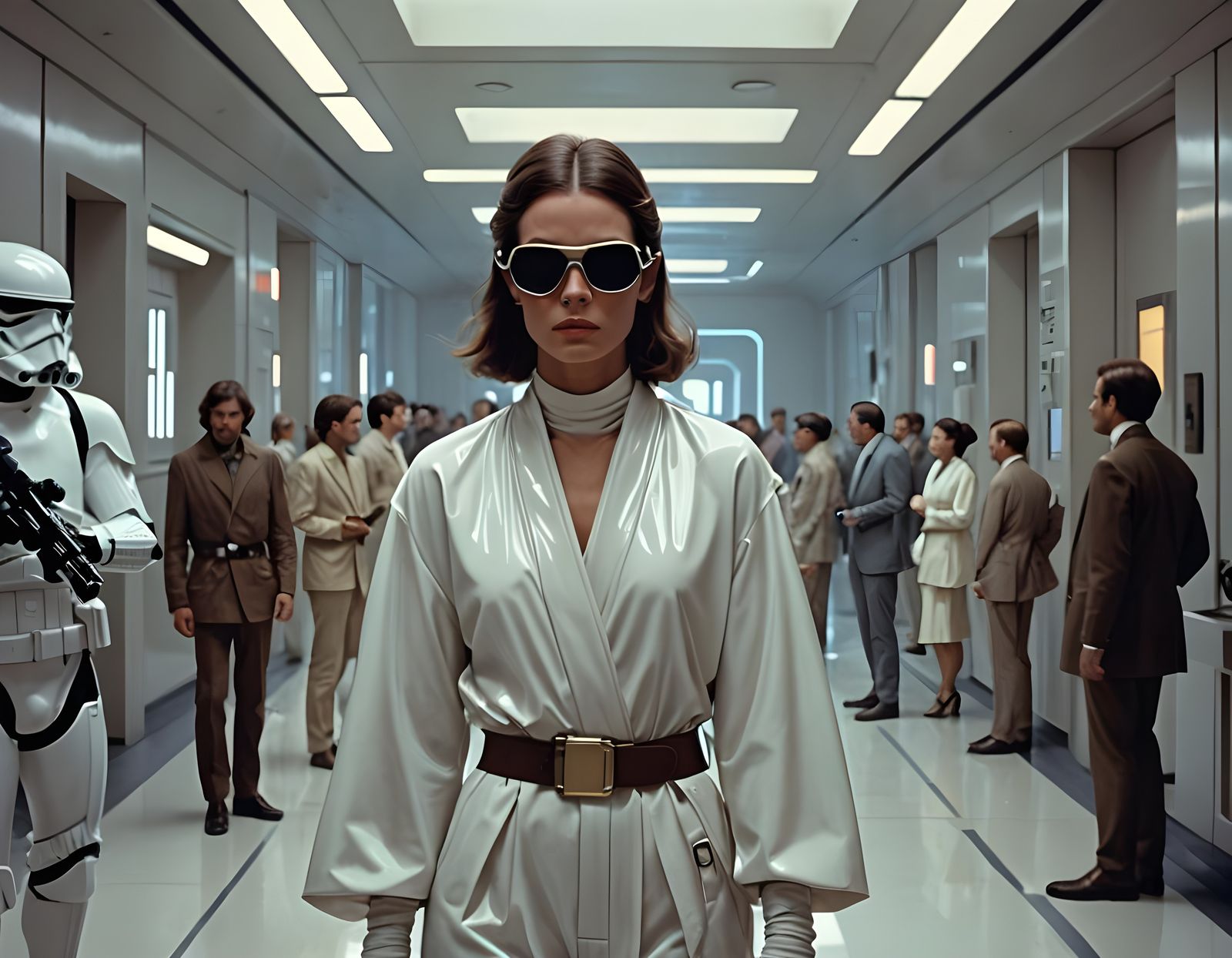Elegant Balenciaga Character in 1980s Sci-Fi Scene