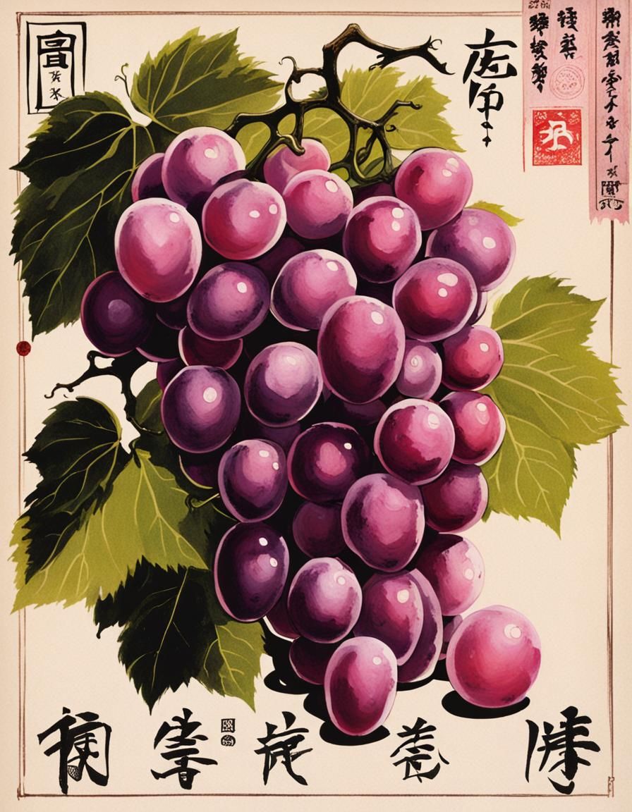 Whimsical Pink Grapes in Tim Burton Style