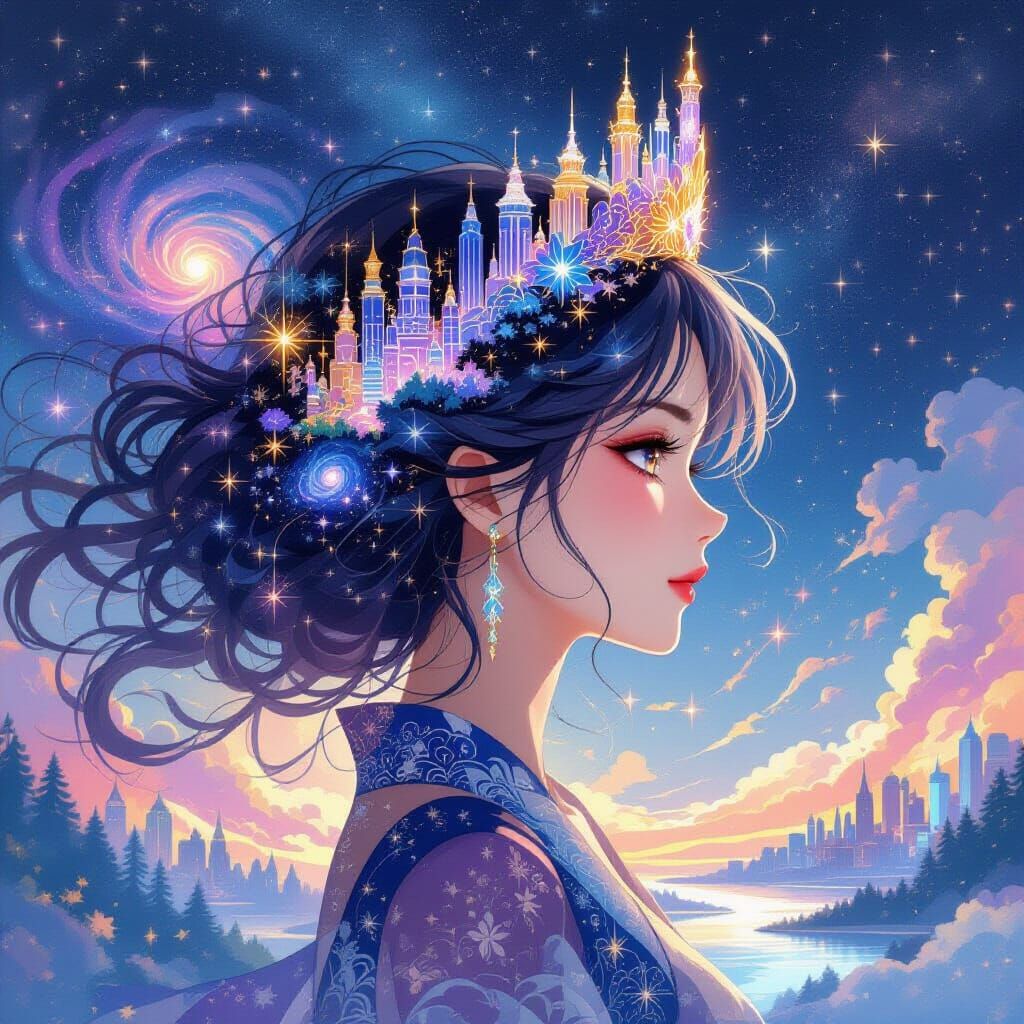 Anime Silhouette Filled with Forests and Cities