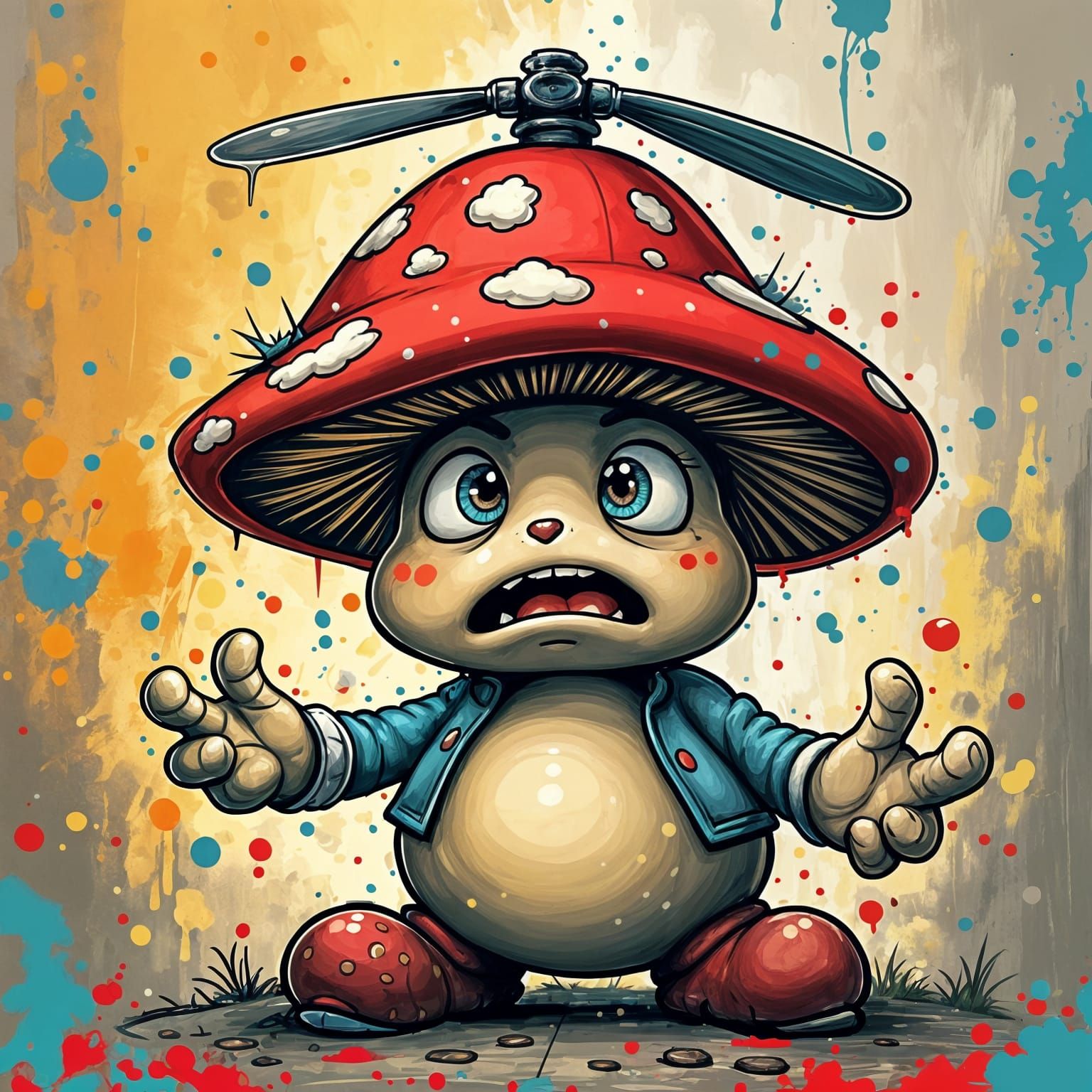 Toad with Propeller Hat in Cartoon Graffiti Style