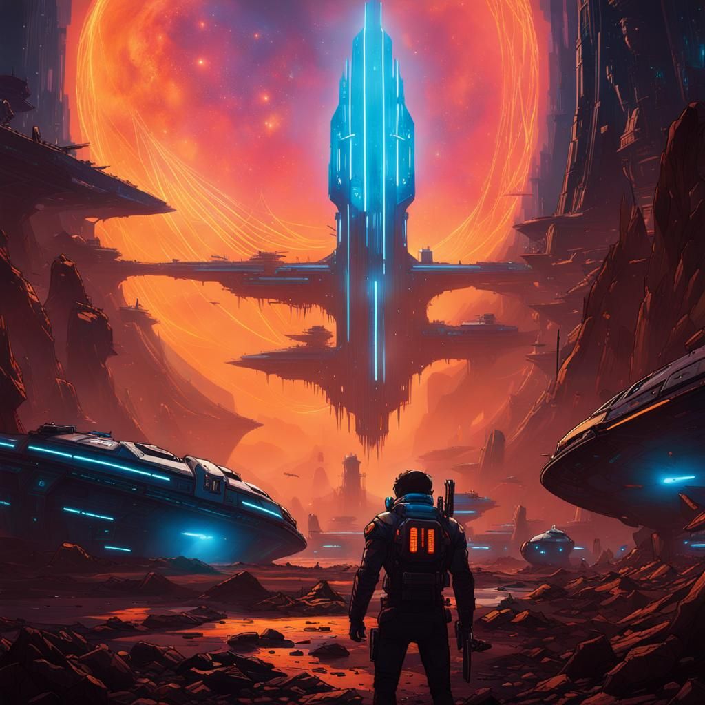 Cyberpunk Spacecraft Creates Gates in Galaxy