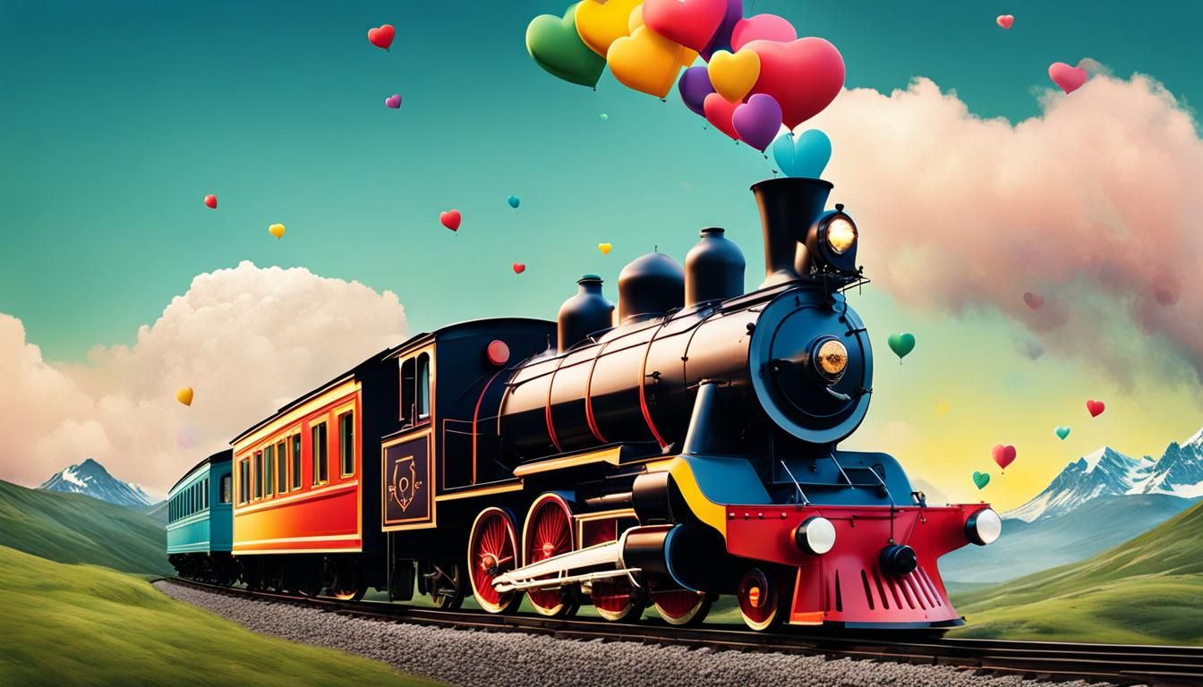 Whimsical Train Spreading Love in Mountain Valley