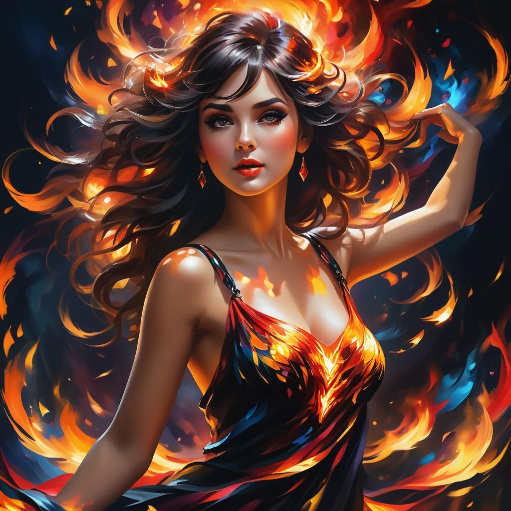 Fiery Dance: An Intricate Portrait in Volumetric Lighting