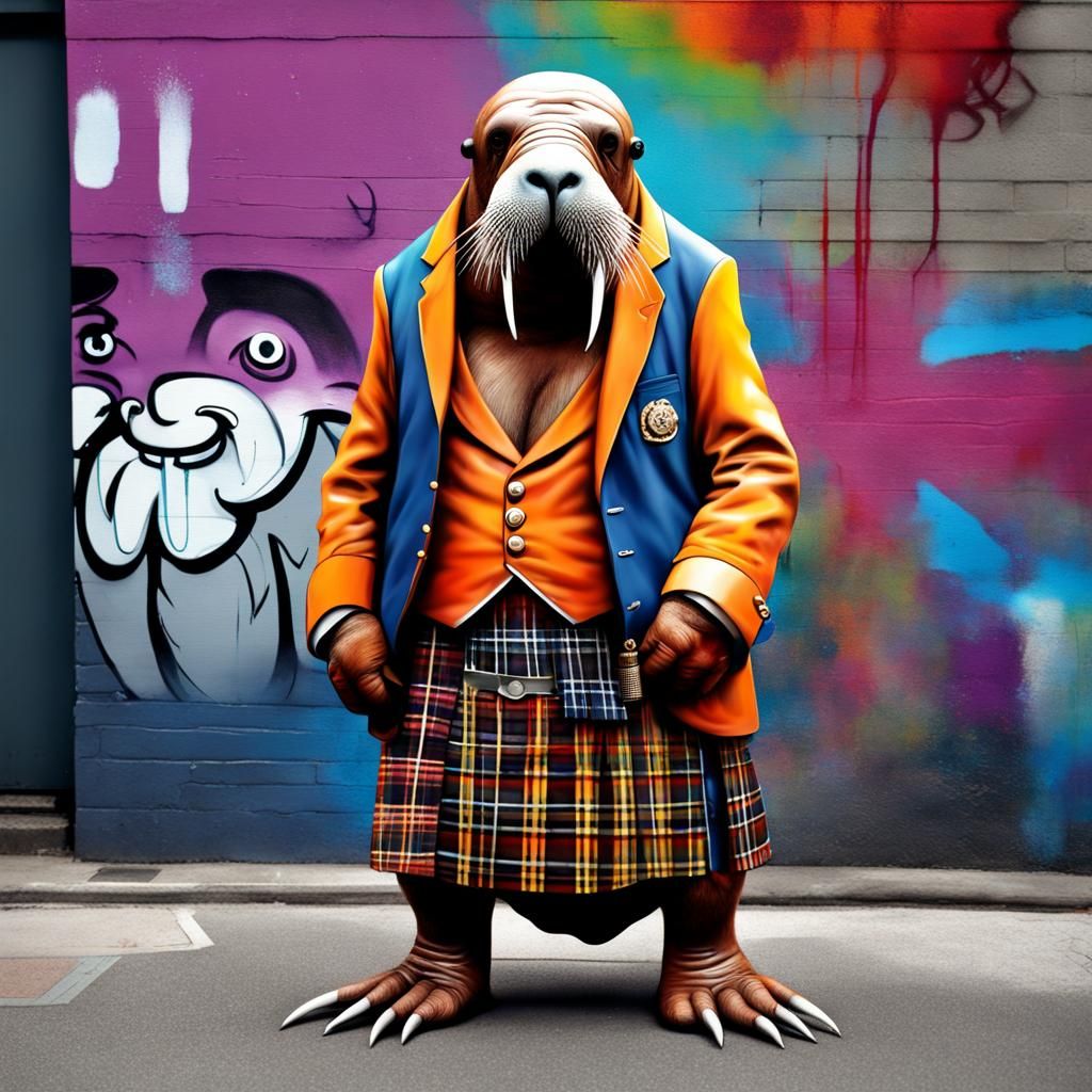 Scottish Walrus in Kilt: Graffiti Art