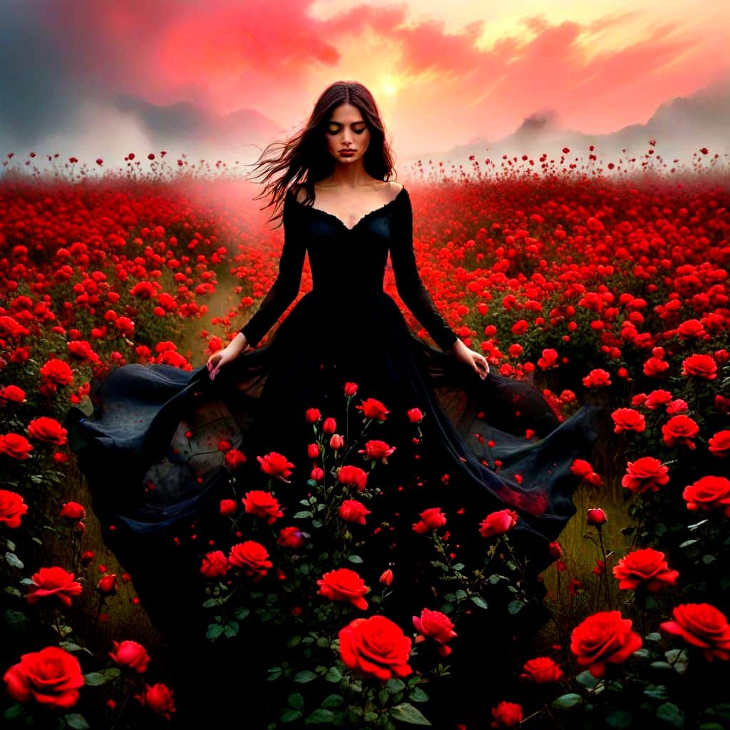 Walking Trhough a Field of Red Roses