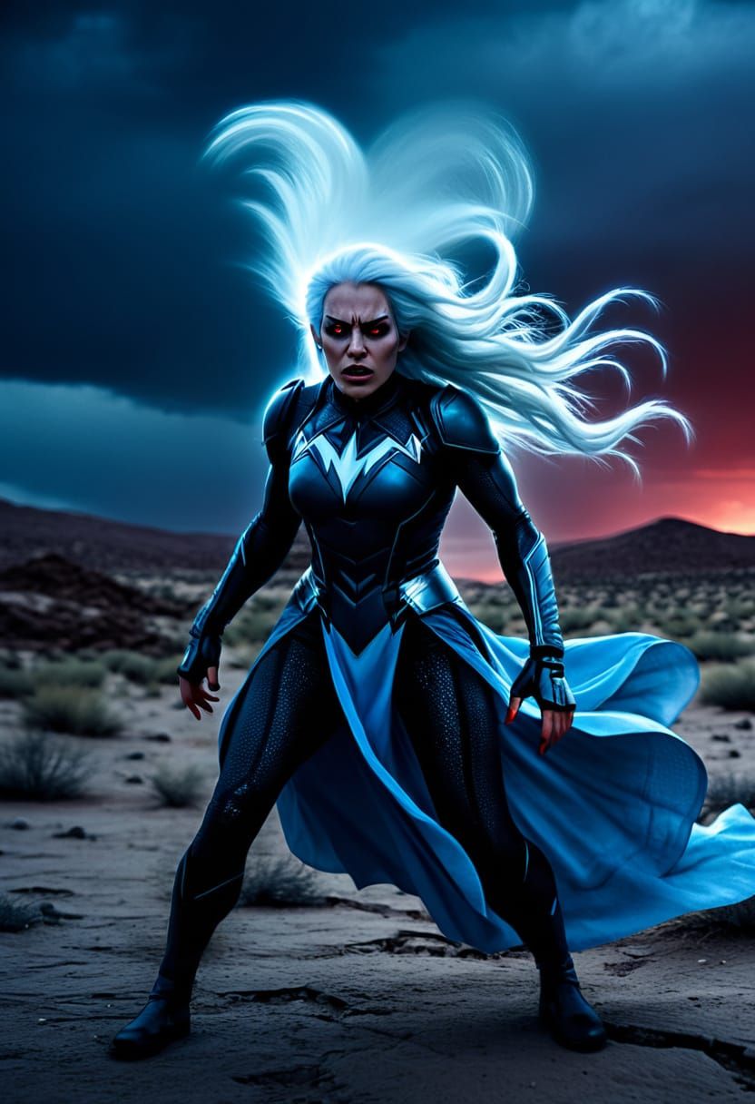 Hyperrealistic Portrait of a Woman with Pale Blue Skin