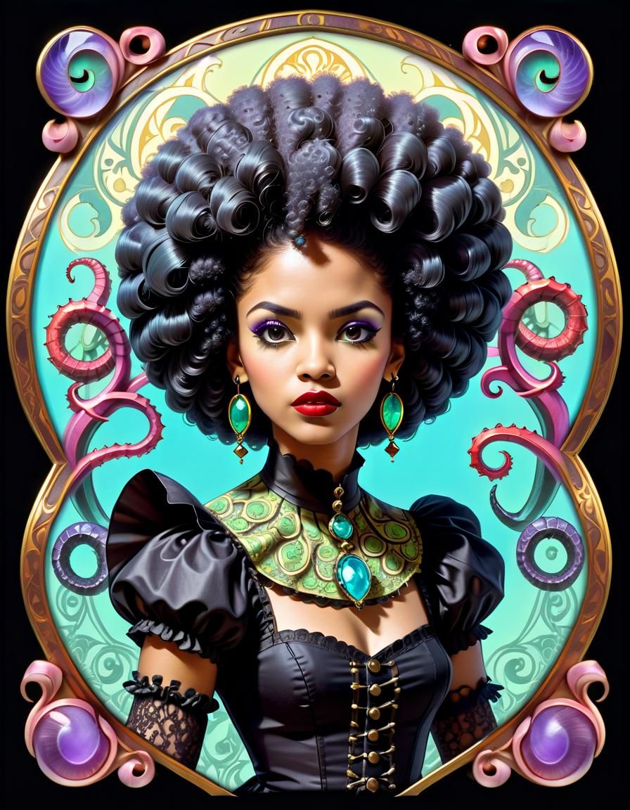 Gothic Afro Latina Baroque Pin-Up in Pastel Colors