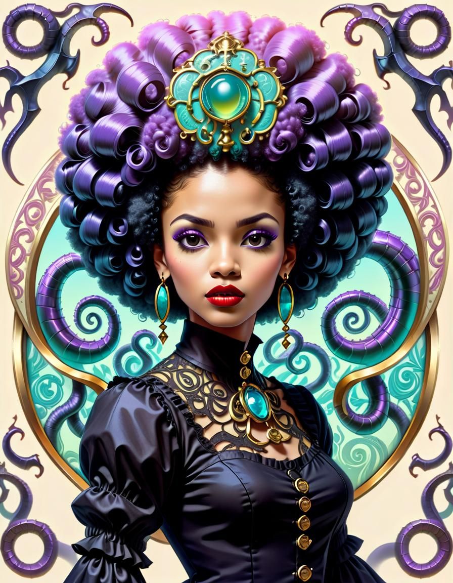 Gothic Afro Latina Woman: Baroque Pin-Up in Pastel