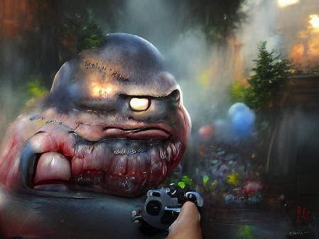 Angry Blob with Squishy Guns: Detailed Digital Painting
