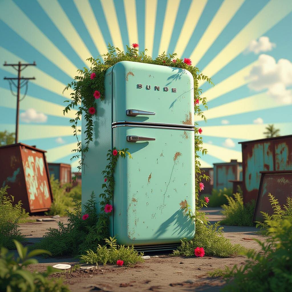 Jungle Refrigerator: Vibrant 3D Digital Art