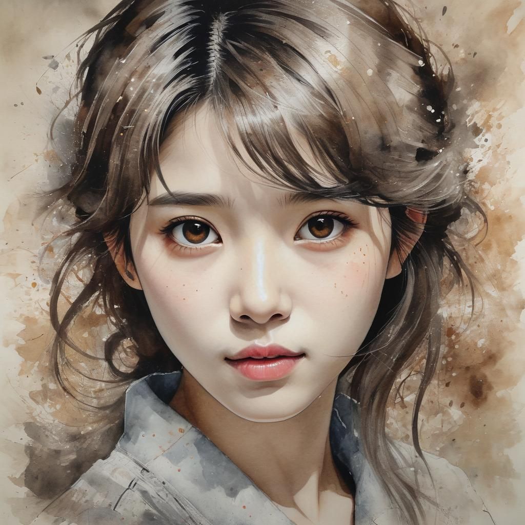IU Portrait with Watercolor and Impasto Elements