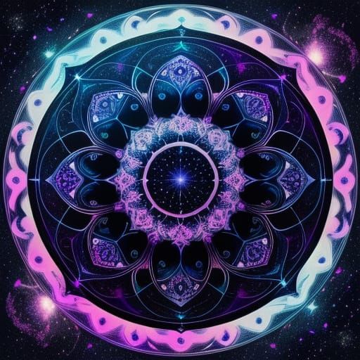 Vibrant Cosmic Mandala with Swirling Stardust