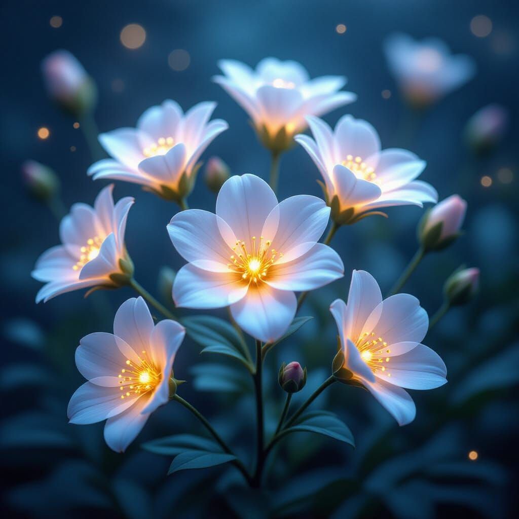 Bioluminescent Flowers Glow in Cosmic Void