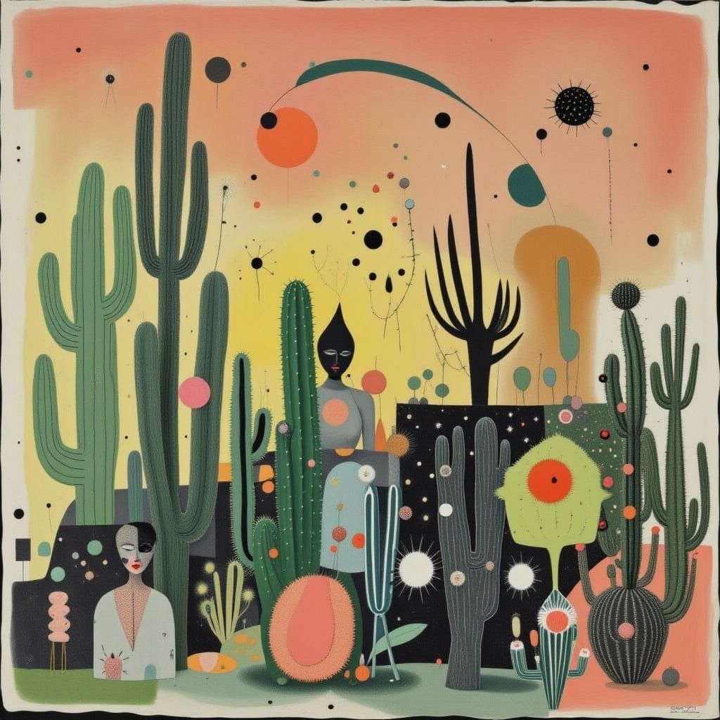 Abstract Vellum Cactus People Characters