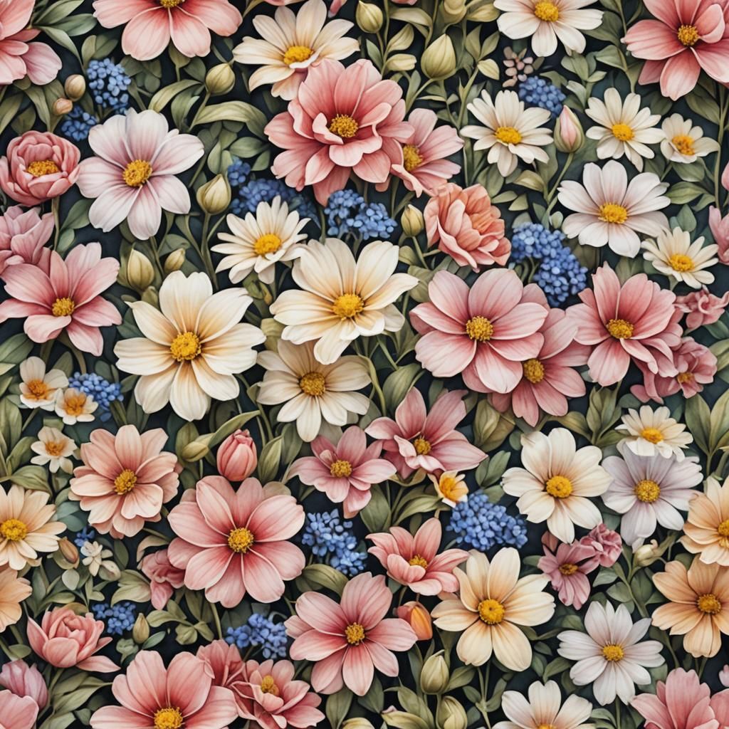 Realistic 3D Watercolor Morning Flowers