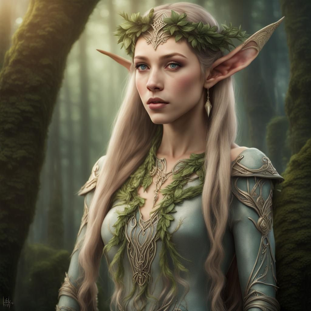 Photorealistic Elf Portrait in Magical Forest