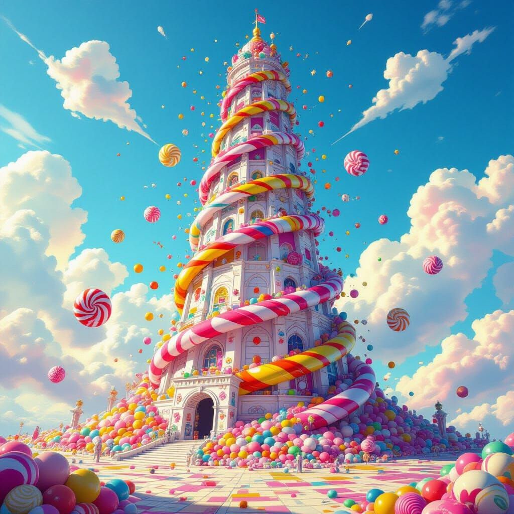 Candy Art Tower of Babel: Hyperrealistic Digital Illustratio...