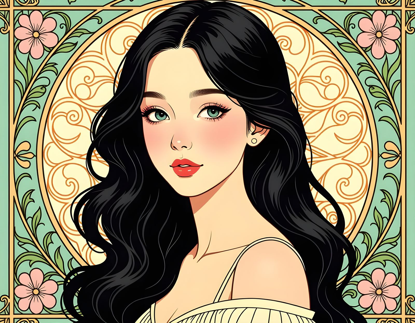 Portrait of a Beautiful Girl with Pink Lips