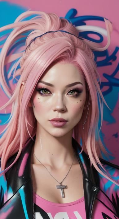 Colorful Polychromatic Portrait with Graffiti Art