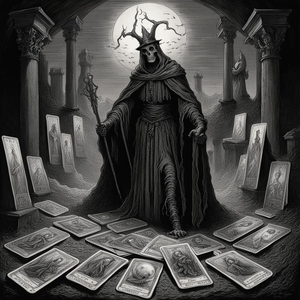 Horror Tarot Cards in Engraving Style