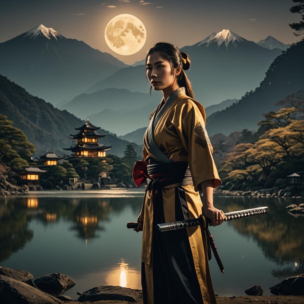 Samurai Warrior Woman With Katana at Night