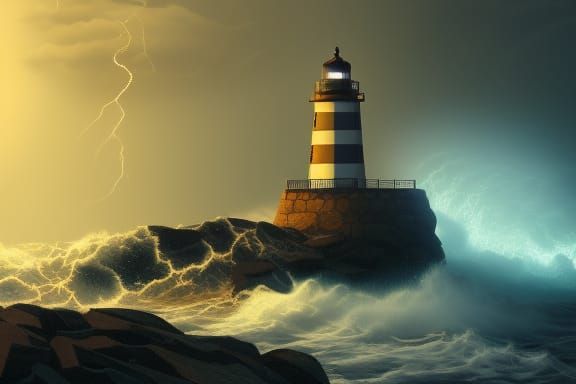 Epic Seascape: Lighthouse in a Night Storm