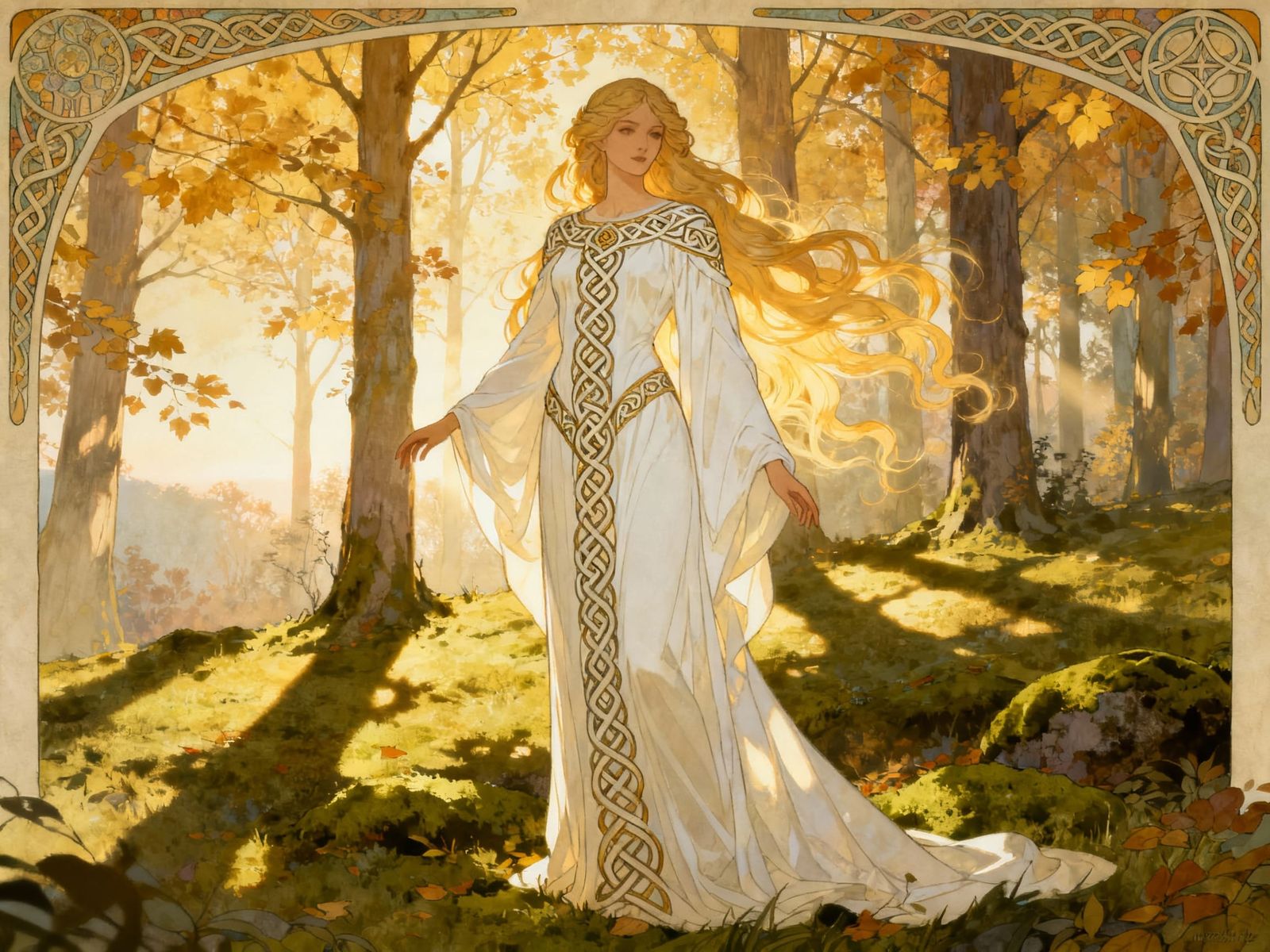 Celtic Goddess in Autumn Forest Clearing