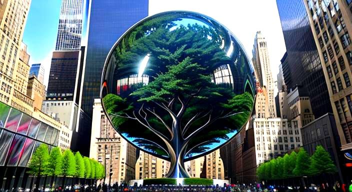 Reflective Stainless Steel Tree Sculpture in New York