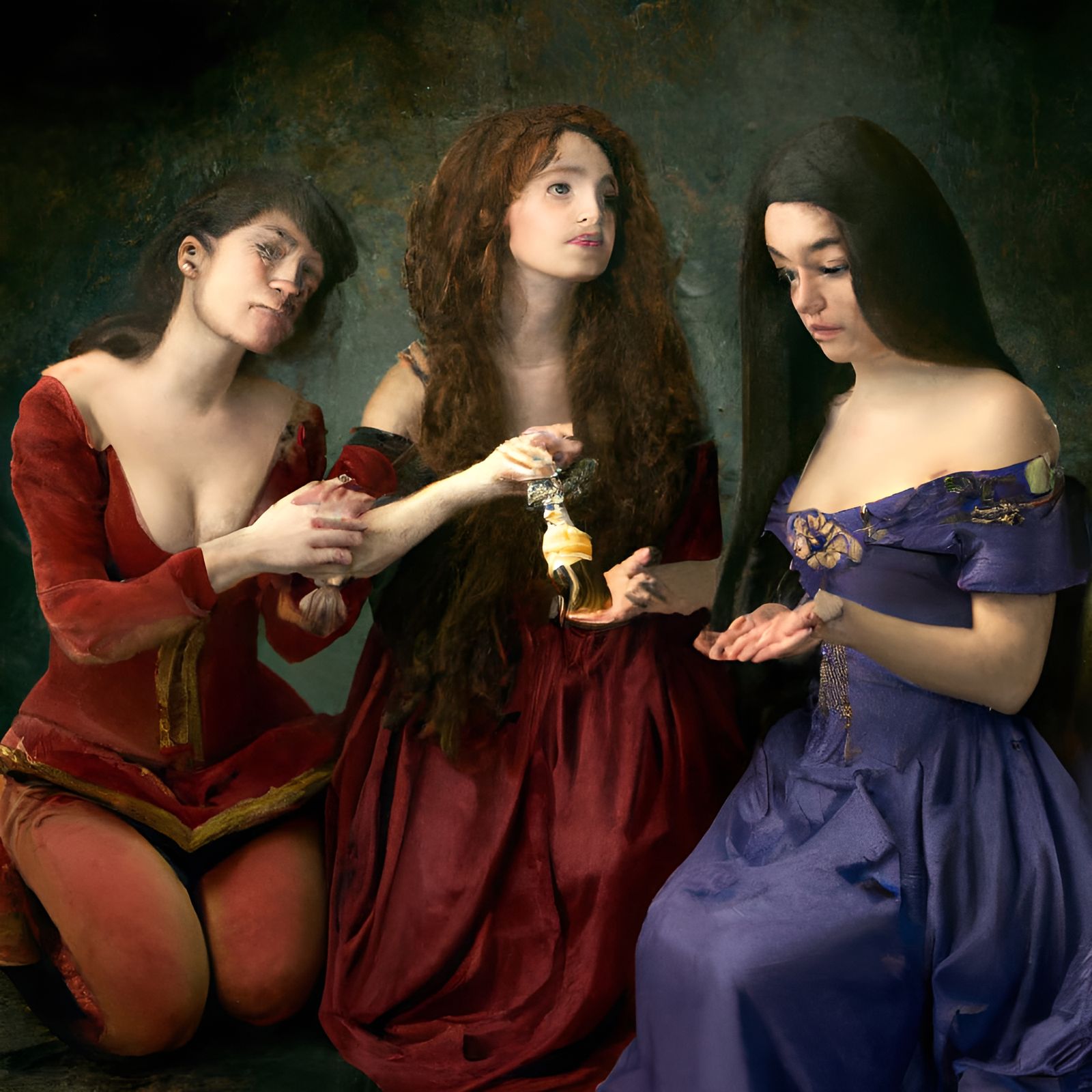Renaissance Painting: Friends Lamenting Broken Bottle