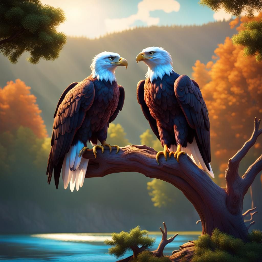 Majestic Bald Eagles in 3D Digital Art