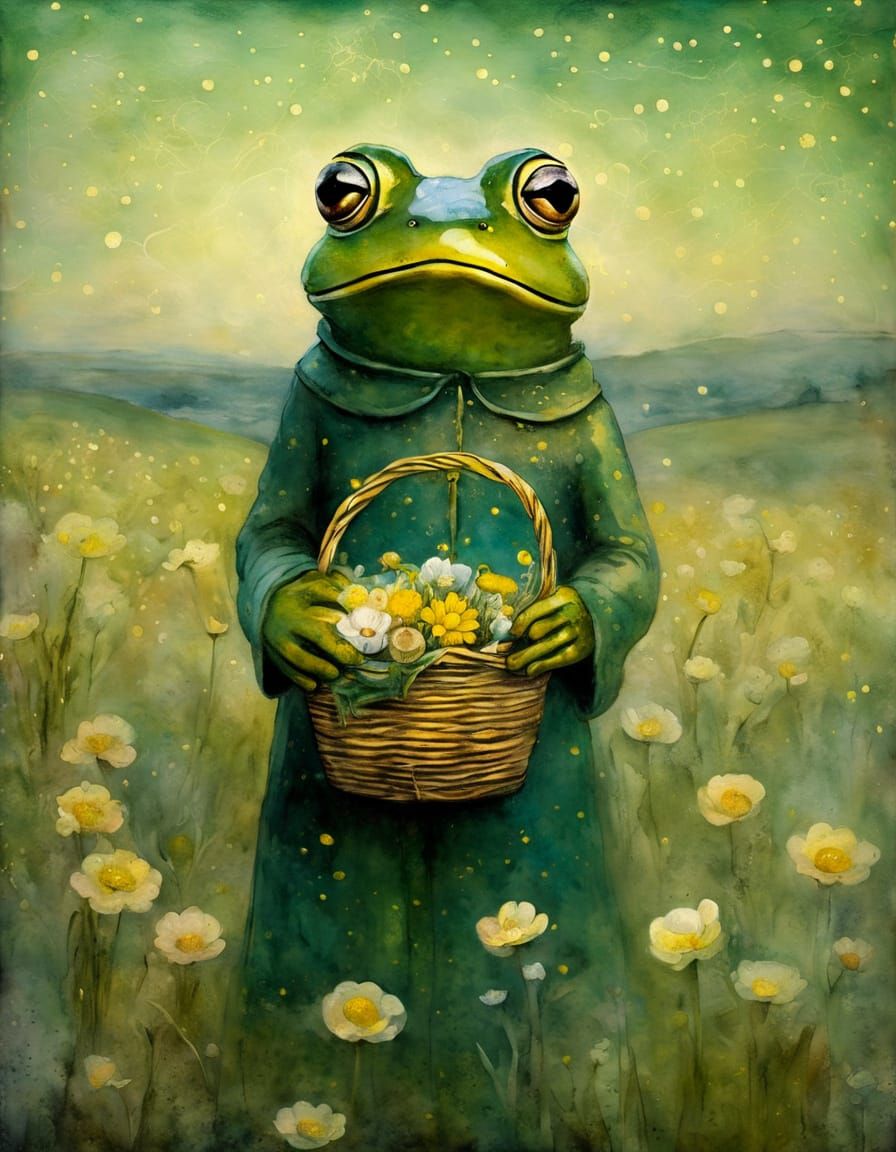 Enigmatic Frog in Ethereal Landscape