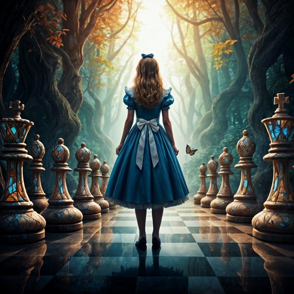 Alice in Wonderland on Chessboard with Rainbow Forest