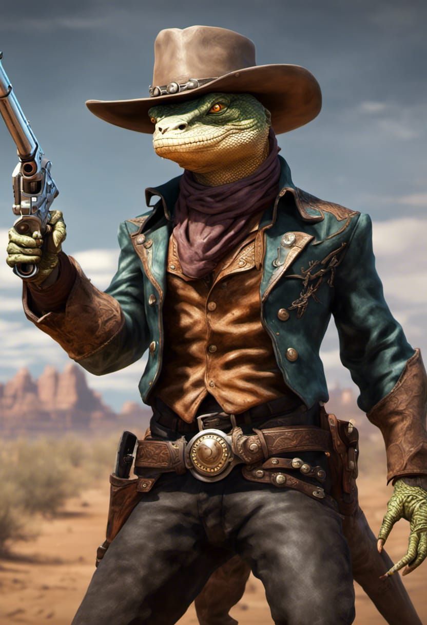 Lizard Cowboy Ranger in Dark Fantasy Western Style