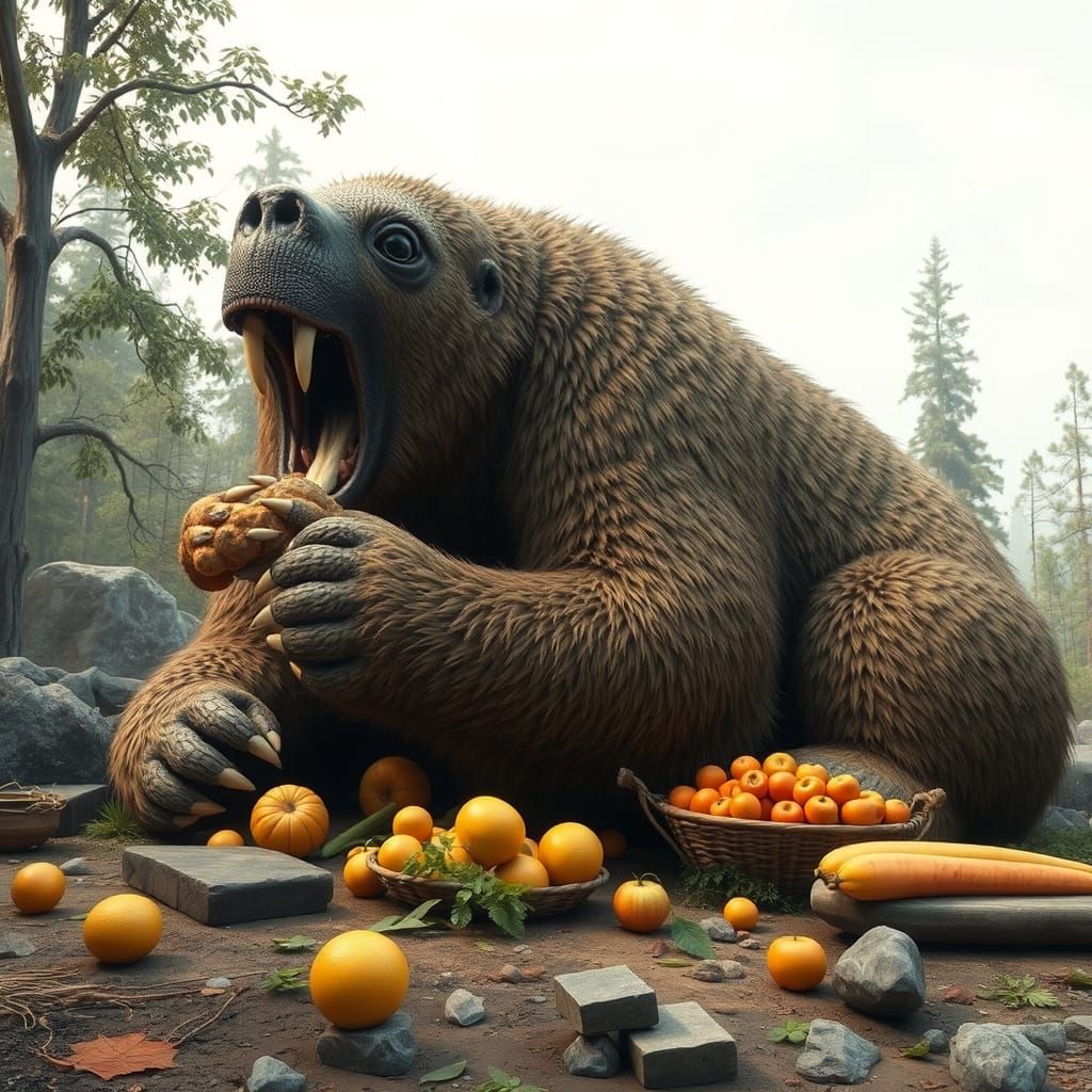 Giant Ground Sloth Eating in Prehistoric Eurasia