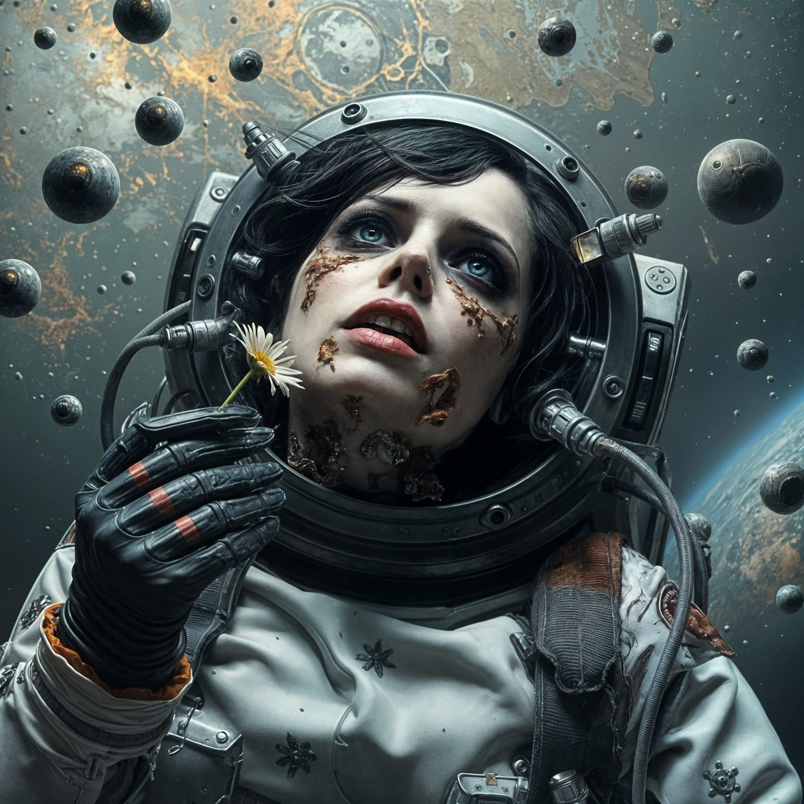 Decayed Corpse in Space with Alien Maggots