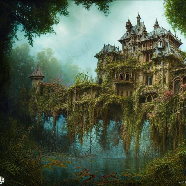 Overgrown Abandoned Castle with Fractal Iridescence