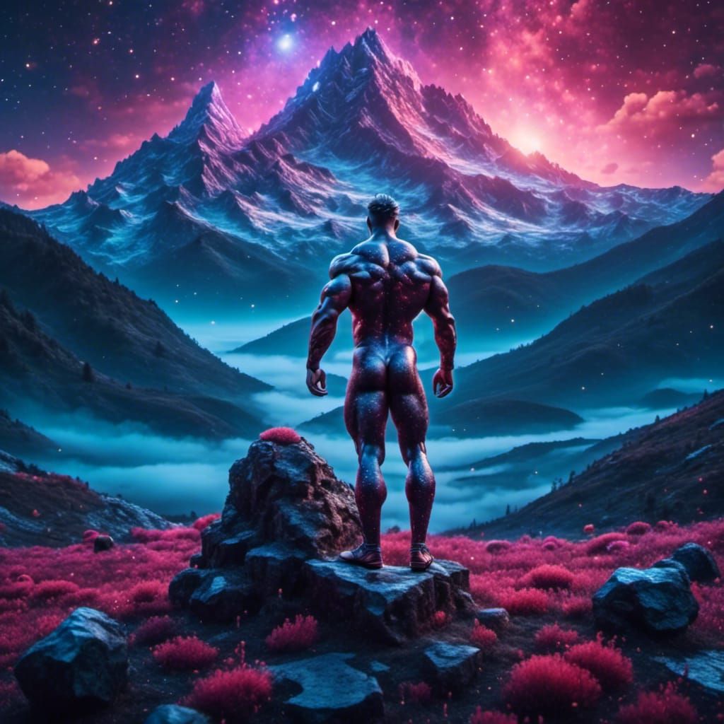 Bodybuilder Fights Infinity: Detailed Matte Painting