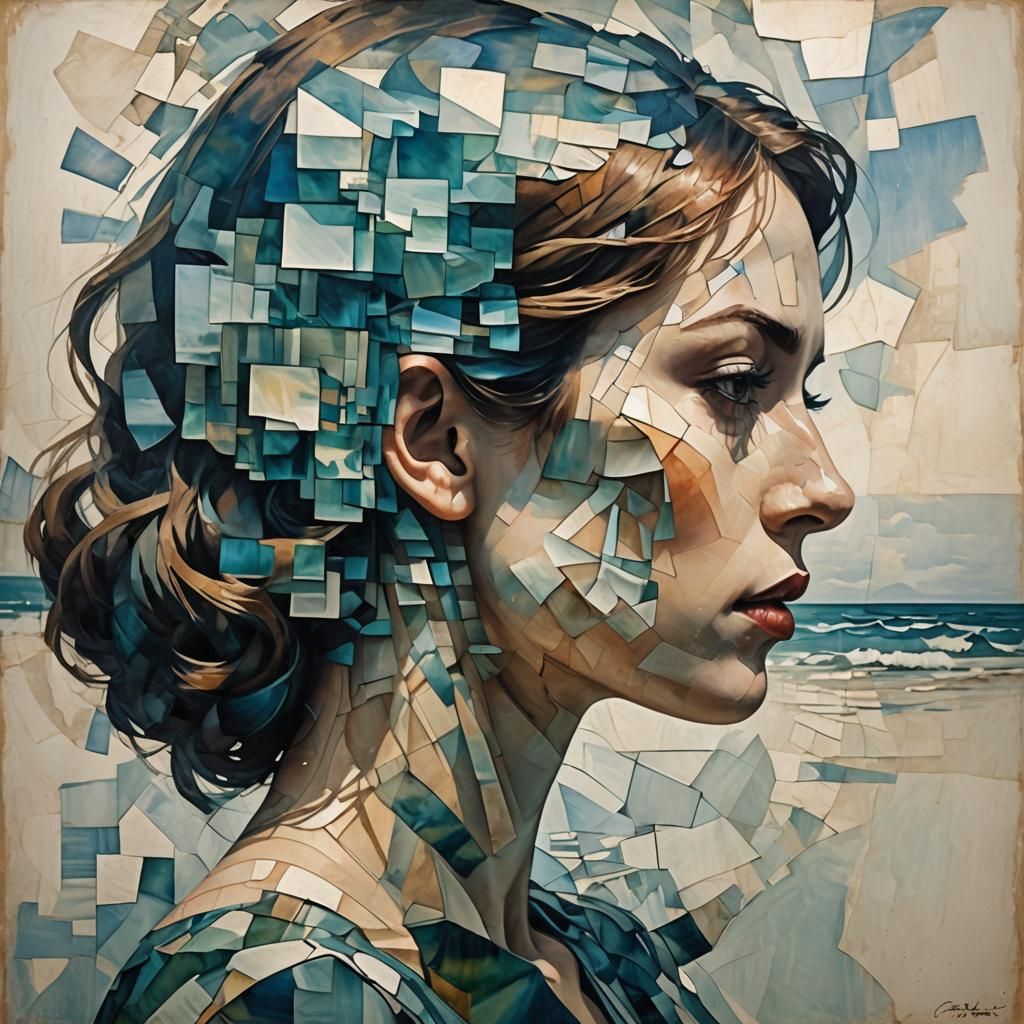 Ocean Woman: Double Exposure in Expressionist Style
