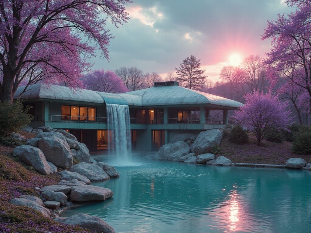 Slightly Alien Feel Fallingwateresque MCM Mansion with Axial...